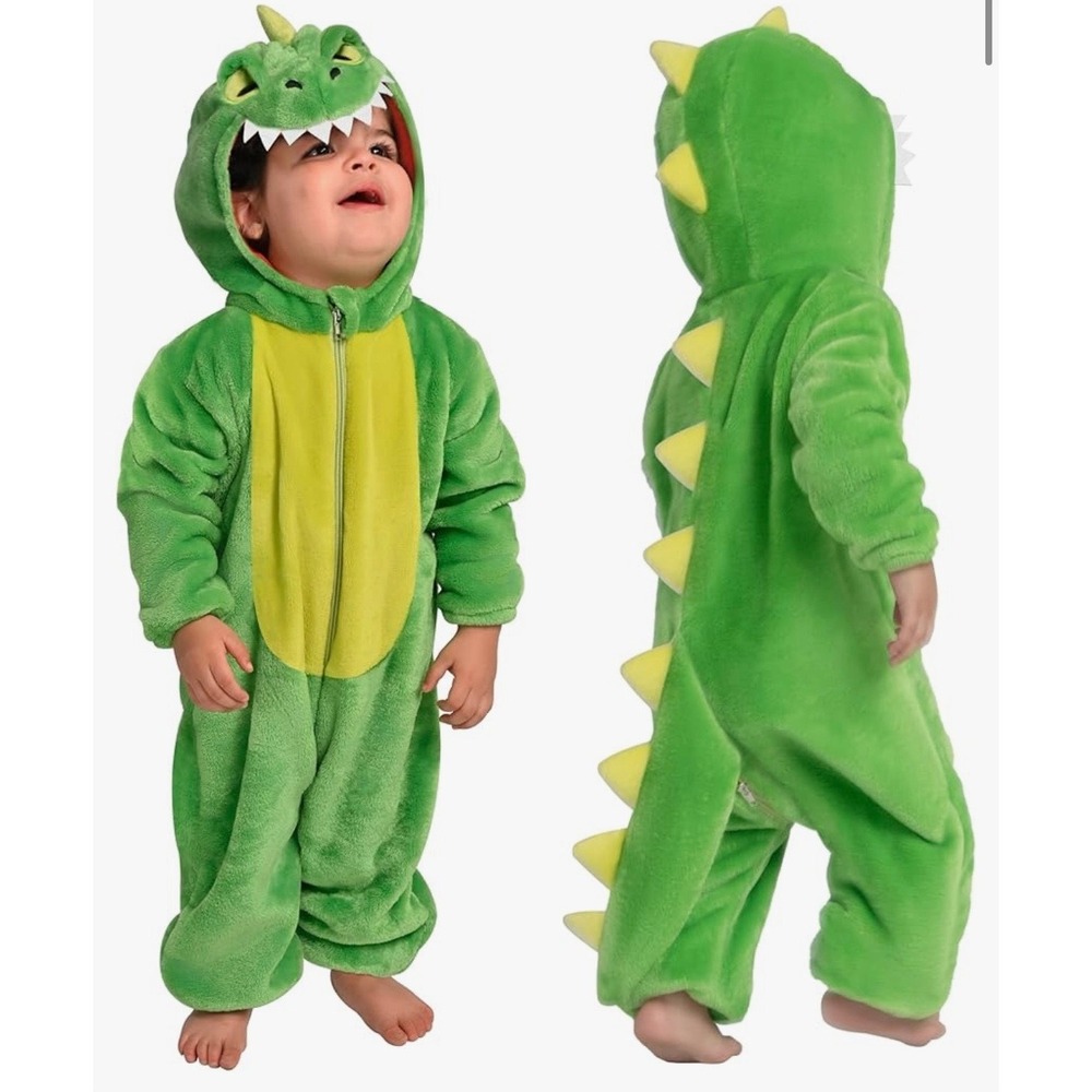 NEW Spooktacular Creations Baby 12-18 Mnth Green Dinosaur Hooded‎ Costume